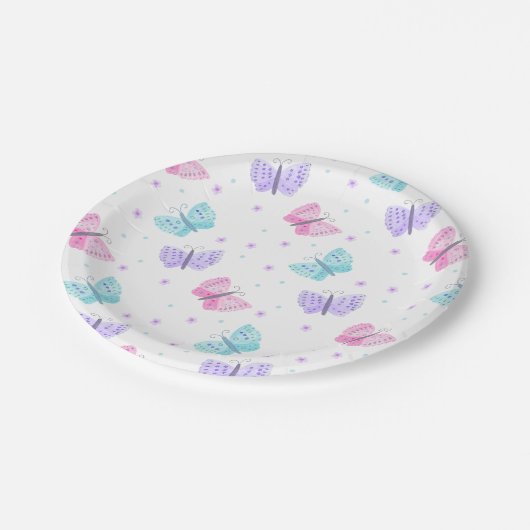 Paarse Roze Aqua Vlinders Baby shower Papieren Bordje (Gekanteld)