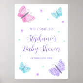 Paarse Roze Aqua Vlinders Baby shower Poster (Voorkant)