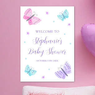 Paarse Roze Aqua Vlinders Baby shower Poster