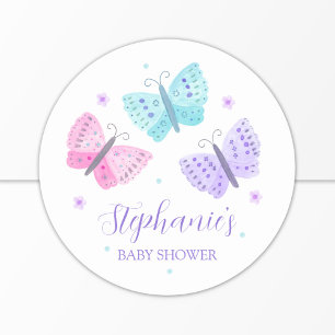 Paarse Roze Aqua Vlinders Baby shower Ronde Sticker