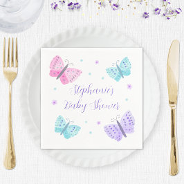 Paarse Roze Aqua Vlinders Baby shower Servet