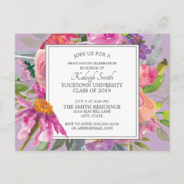 Paarse Roze Aquarel Bloemengraad Party Briefkaart