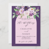 Paarse roze aquarel bloemetjes luxe bruiloft kaart (Voorkant)
