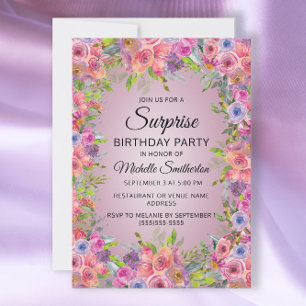 Paarse Roze Aquarel Bloemige Verrassingsverjaardag Kaart