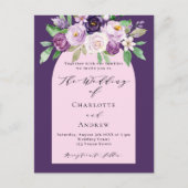 Paarse roze aquarel bloemstukken boog bruiloft uitnodiging briefkaart (Voorkant)