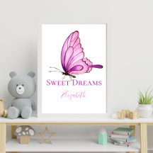 Paarse Roze Aquarel Vlinder Slaapkamer Muurkunst