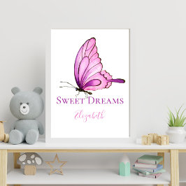 Paarse Roze Aquarel Vlinder Slaapkamer Muurkunst Poster