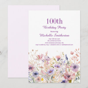 Paarse Roze Aquarel Wilde Bloem 100ste Verjaardag Kaart