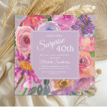 Paarse Roze Aquarel Wilde Bloemen 40e Verjaardag