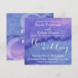 Paarse Roze Aquarel, Witte Typografie Trouwkaart Kaart