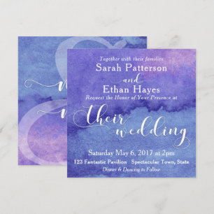 Paarse Roze Aquarel, Witte Typografie Trouwkaart Kaart