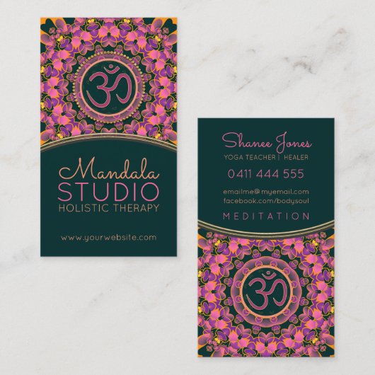 Paarse roze Aum Mandala OM Yoga Visitekaartjes (Voorkant / Achterkant)