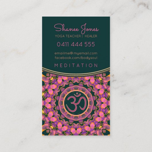 Paarse roze Aum Mandala OM Yoga Visitekaartjes (Achterkant)