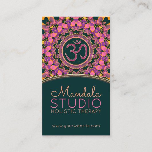 Paarse roze Aum Mandala OM Yoga Visitekaartjes (Voorkant)
