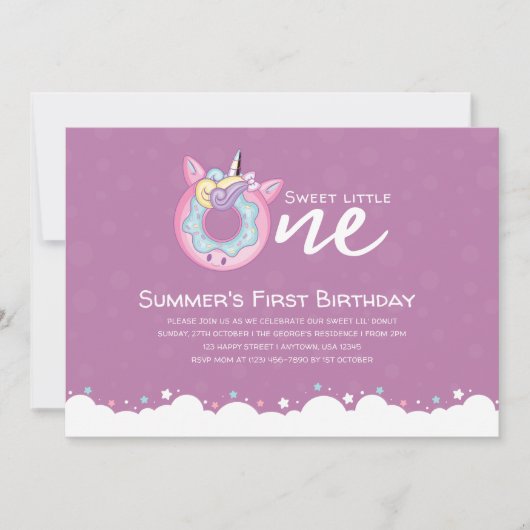 Paarse roze baby meisje lief een 1e verjaardag don kaart (Voorkant)