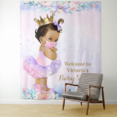 Paarse Roze Baby Met Masker Baby Shower XL Achterg Wandkleed (In situ)