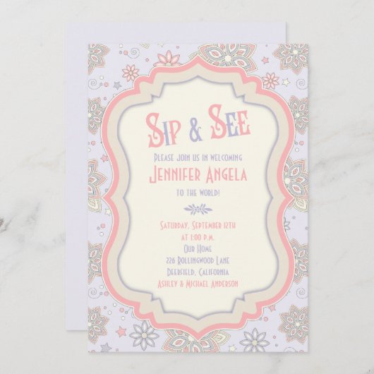 Paarse roze Baby shower Sip en Zie Kaart (Voorkant / Achterkant)