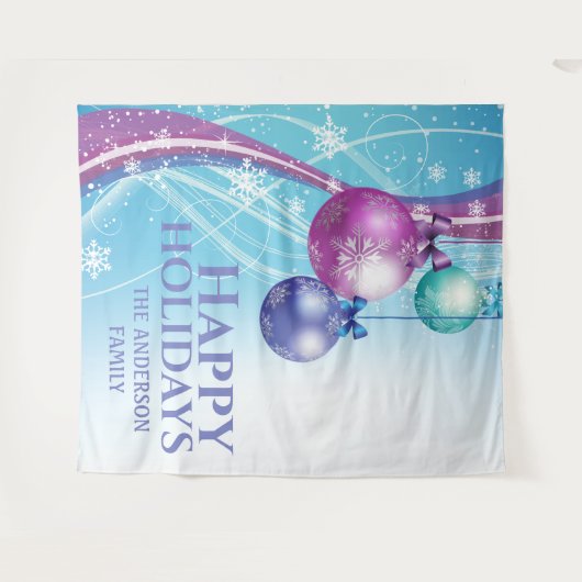 Paarse roze ballen sneeuwvlok Kerstgroet  Wandkleed (Voorkant (horizontaal))