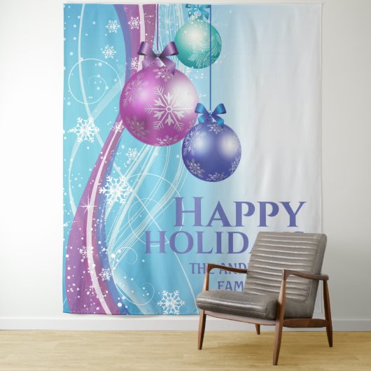 Paarse roze ballen sneeuwvlok Kerstgroet  Wandkleed (In situ)