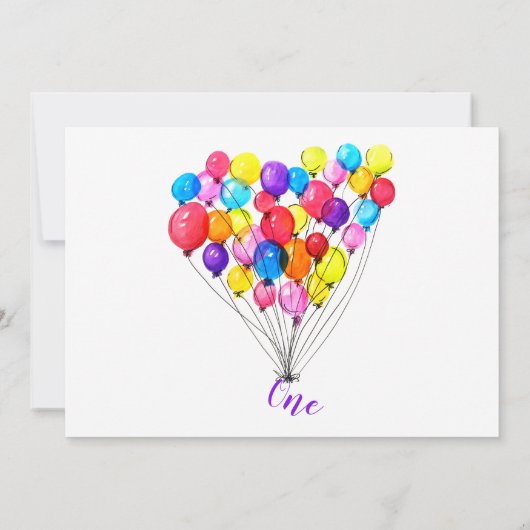 Paarse roze BALLON Meisje 1e verjaardag Uitnodigin Kaart (Achterkant)