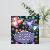 Paarse Roze Ballonnen Meisjes 7e Verjaardagsfeest Kaart (Staand voorkant)