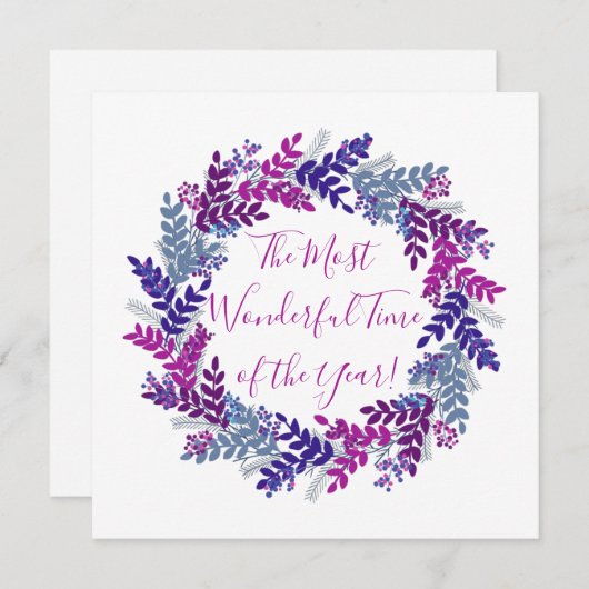 Paarse roze Berry Wonderful Time Kerstmis Wreater Feestdagenkaart (Voorkant / Achterkant)