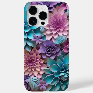 PAARSE ROZE BLAUW 3-D PAPIEREN LOOK BLOEMEN Case-Mate iPhone 14 PRO MAX HOESJE