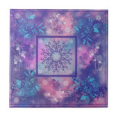 Paarse Roze Blauw Bloemen Keramische Tegel Tegeltje (Voorkant)