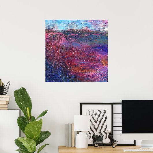 Paarse Roze Blauw Getextureerd Abstract Schilderen Poster (Thuiskantoor)