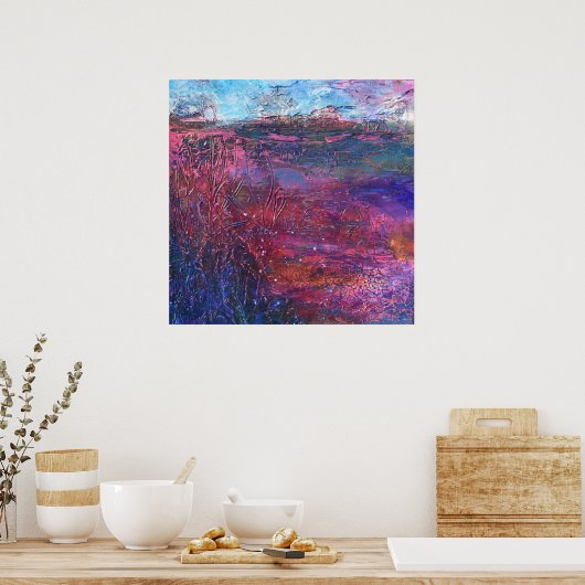 Paarse Roze Blauw Getextureerd Abstract Schilderen Poster (Keuken)