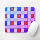 Paarse roze blauw hart gingham Muismat (Met muis)