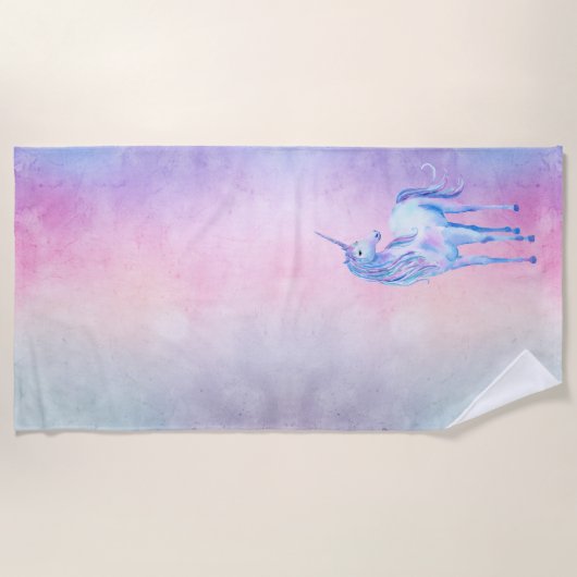Paarse Roze Blauw Ombre Eenhoorn Strandlaken (Voorkant)