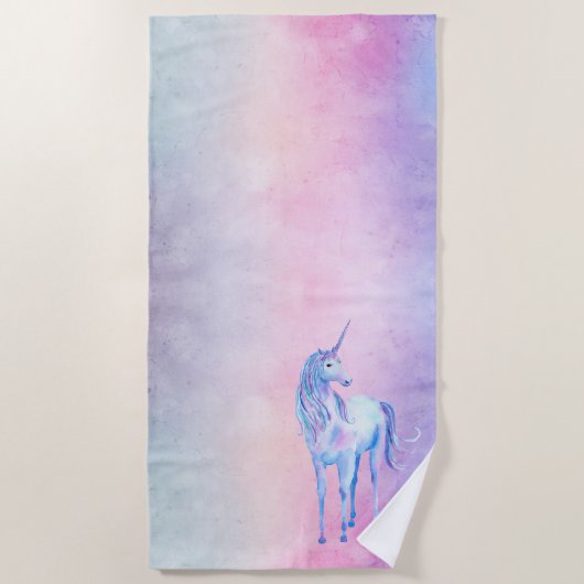 Paarse Roze Blauw Ombre Eenhoorn Strandlaken (Voorkant)