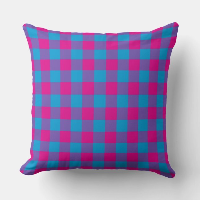Paarse Roze Blauw Plaid Checker Pattern Kussen (Voorkant)