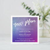 Paarse Roze & Blauw Uitgestelde Bruiloft Nieuwe Pl Kaart (Staand voorkant)