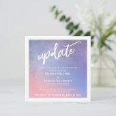 Paarse, Roze Blauw Uitgestelde Bruiloft Update Kaa Kaart (Staand voorkant)