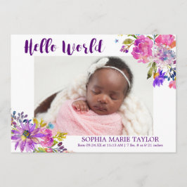 Paarse roze & blauwe aanjager Foto geboorteaankond Aankondiging