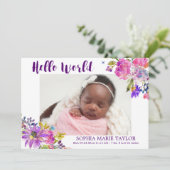 Paarse roze & blauwe aanjager Foto geboorteaankond Aankondiging (Staand voorkant)