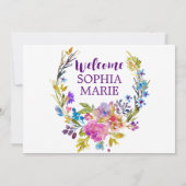 Paarse roze & blauwe aanjager Foto geboorteaankond Aankondiging (Achterkant)