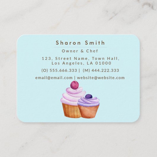 Paarse Roze Blauwe Bakkerij Cup Cakes Baker Visitekaartje (Achterkant)