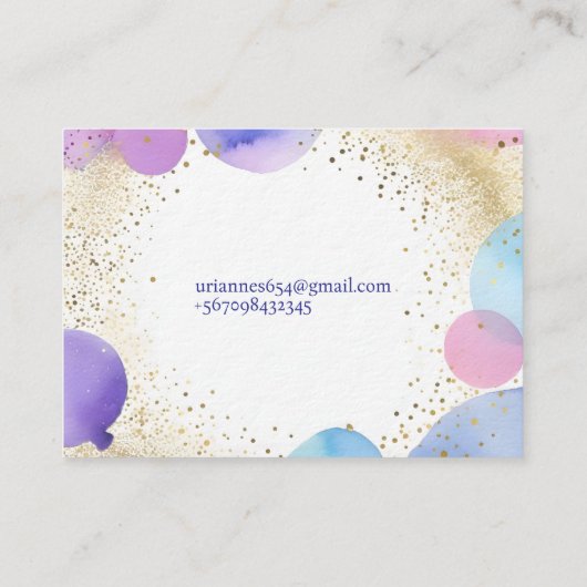 Paarse Roze Blauwe Ballon Stijlvolle feestorganisa Visitekaartje (Achterkant)