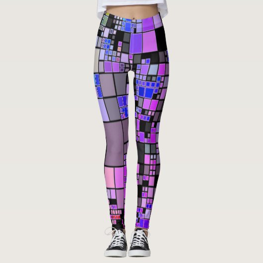 Paarse roze blauwe geometrische kunstkoele Legging (Voorkant)