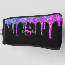 Paarse Roze Blauwe Glitter Druppels Monogram Naam Golfheadcover