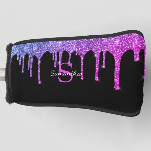 Paarse Roze Blauwe Glitter Druppels Monogram Naam Golfheadcover (Voorkant)