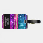 Paarse roze blauwe glitter sterren Naam penseelstr Bagagelabel (Achterkant horizontaal)