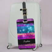 Paarse roze blauwe glitter sterren Naam penseelstr Bagagelabel