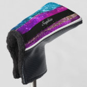 Paarse roze blauwe glitter sterren Naam penseelstr Golfheadcover (3/4 voorkant)
