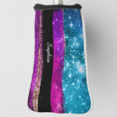 Paarse roze blauwe glitter sterren Naam penseelstr Golfheadcover (Draai 90)