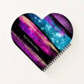 Paarse roze blauwe glitter sterren Naam penseelstr Notitieboek (Achterkant)