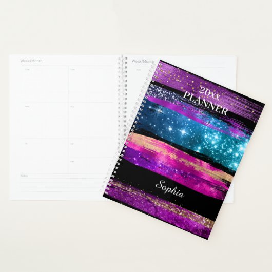 Paarse roze blauwe glitter sterren Naam penseelstr Planner (Display)
